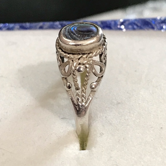 Abalone filigree sterling silver ring - Picture 2 of 7